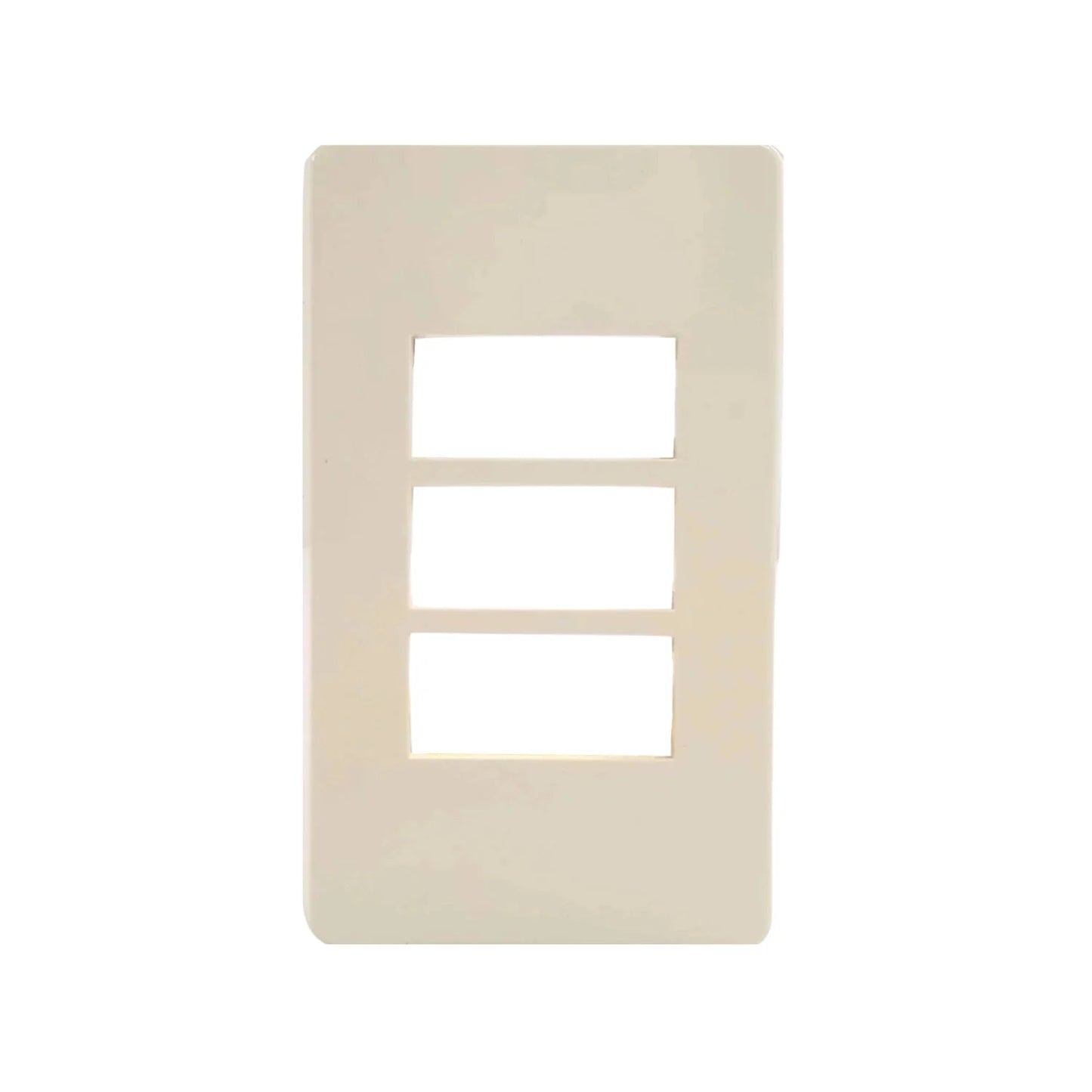 Placa modular marfil de 3 ventanas para instalaciones eléctricas en pared