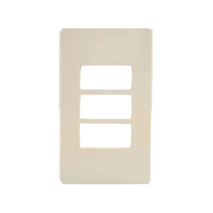 Placa modular marfil de 3 ventanas para instalaciones eléctricas en pared