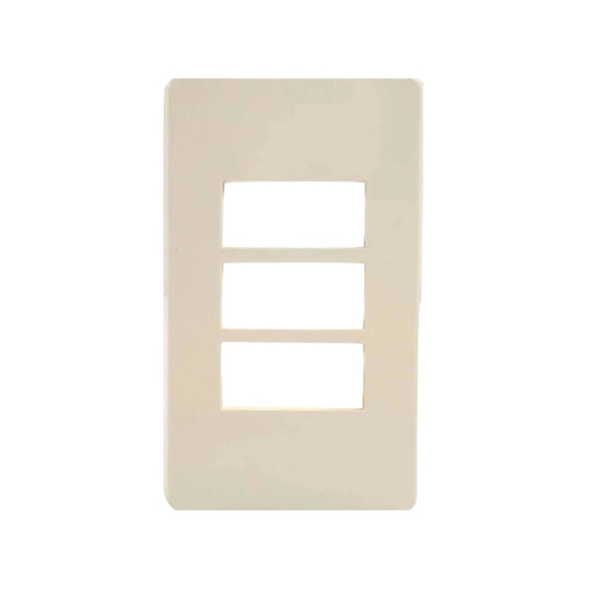 Placa modular marfil de 3 ventanas para instalaciones eléctricas en pared