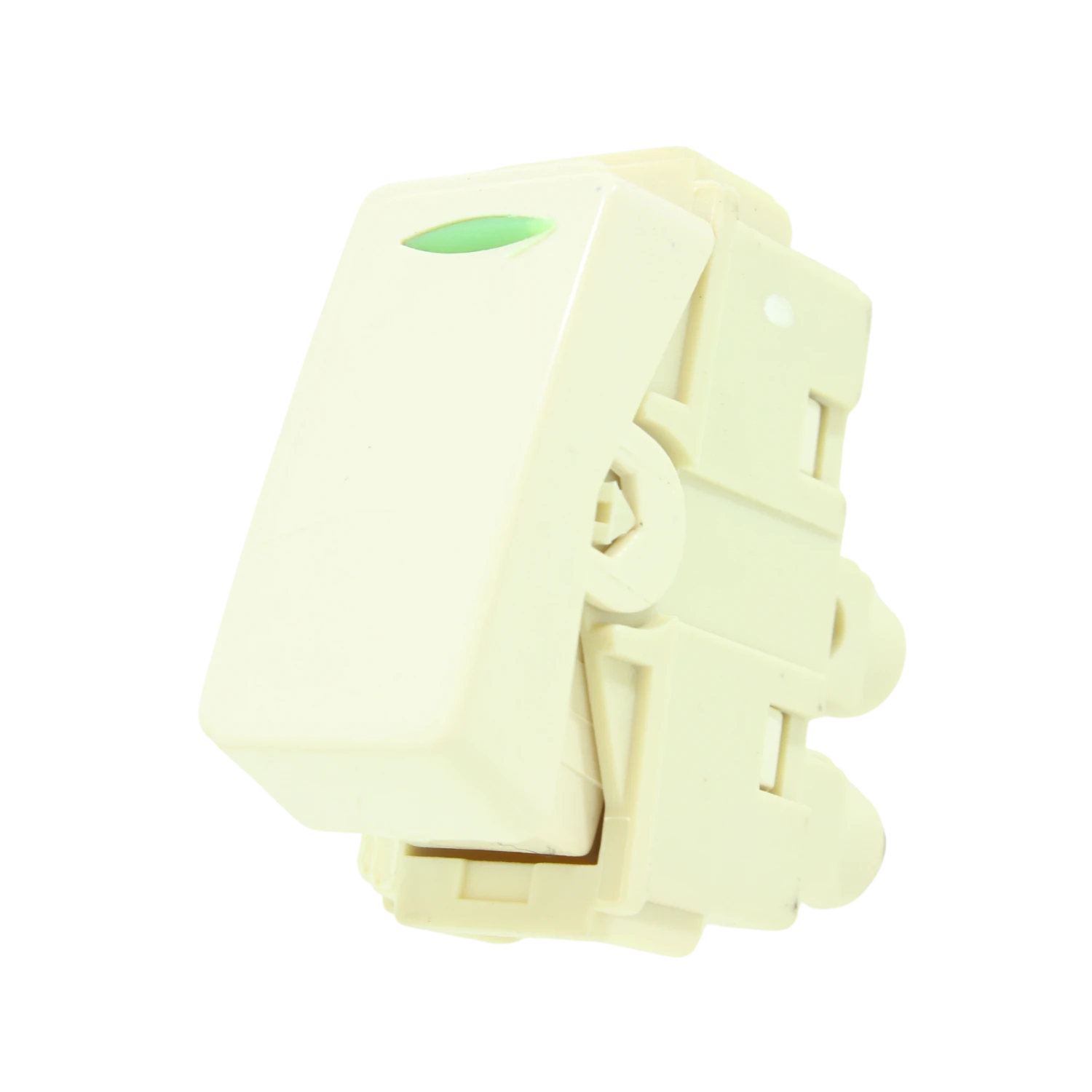 Apagador eléctrico sencillo color marfil con indicador de luz verde, módulo para pared