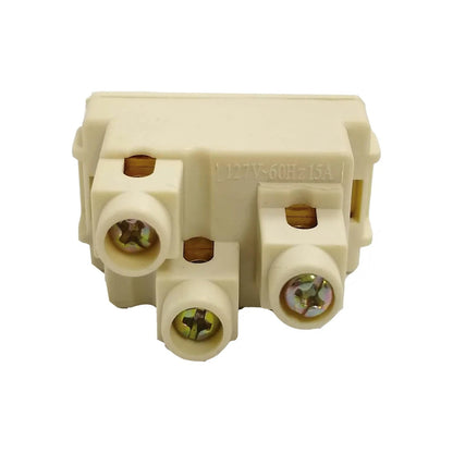 Conector eléctrico modular 127V 15A marfil con terminales de tornillo, uso industrial.