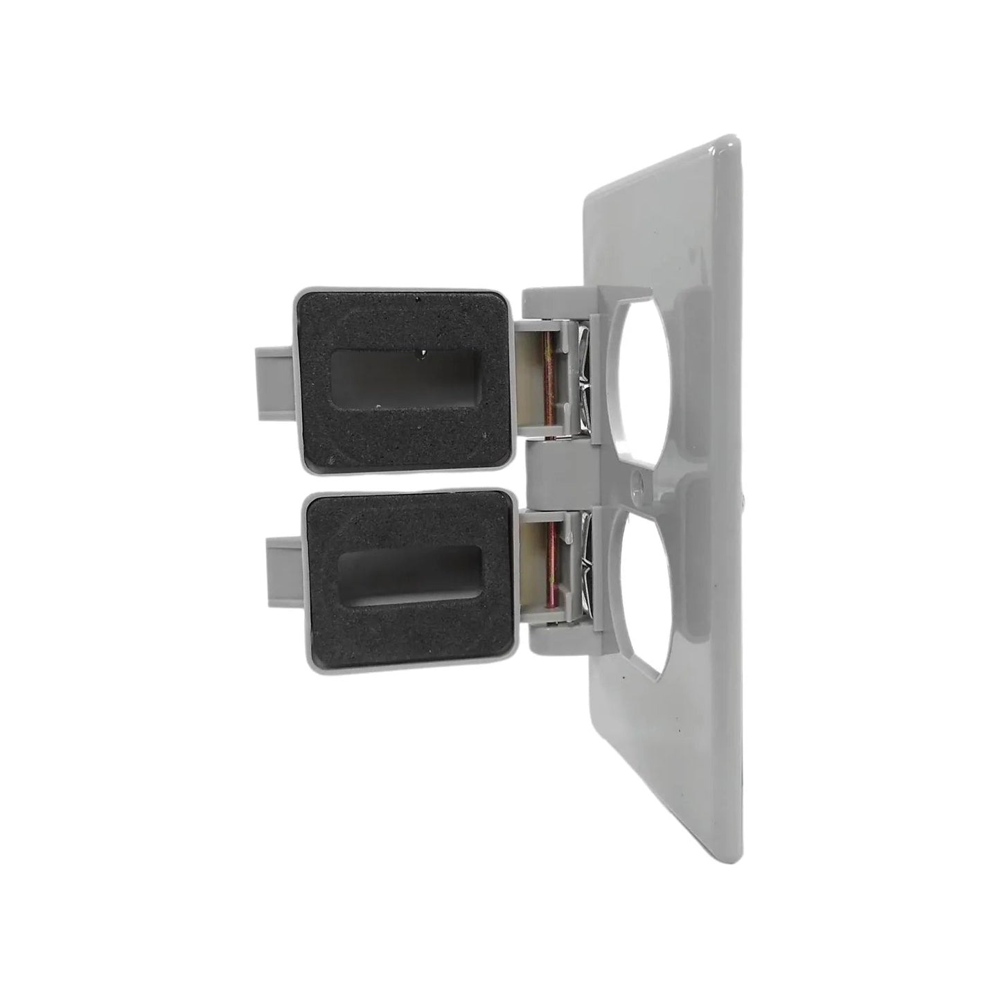 Cubierta dúplex gris para intemperie, con tapas protectoras para enchufes eléctricos