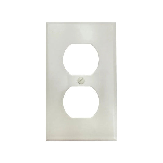Placa dúplex blanca para tomacorriente, cubierta de enchufe eléctrico de pared.