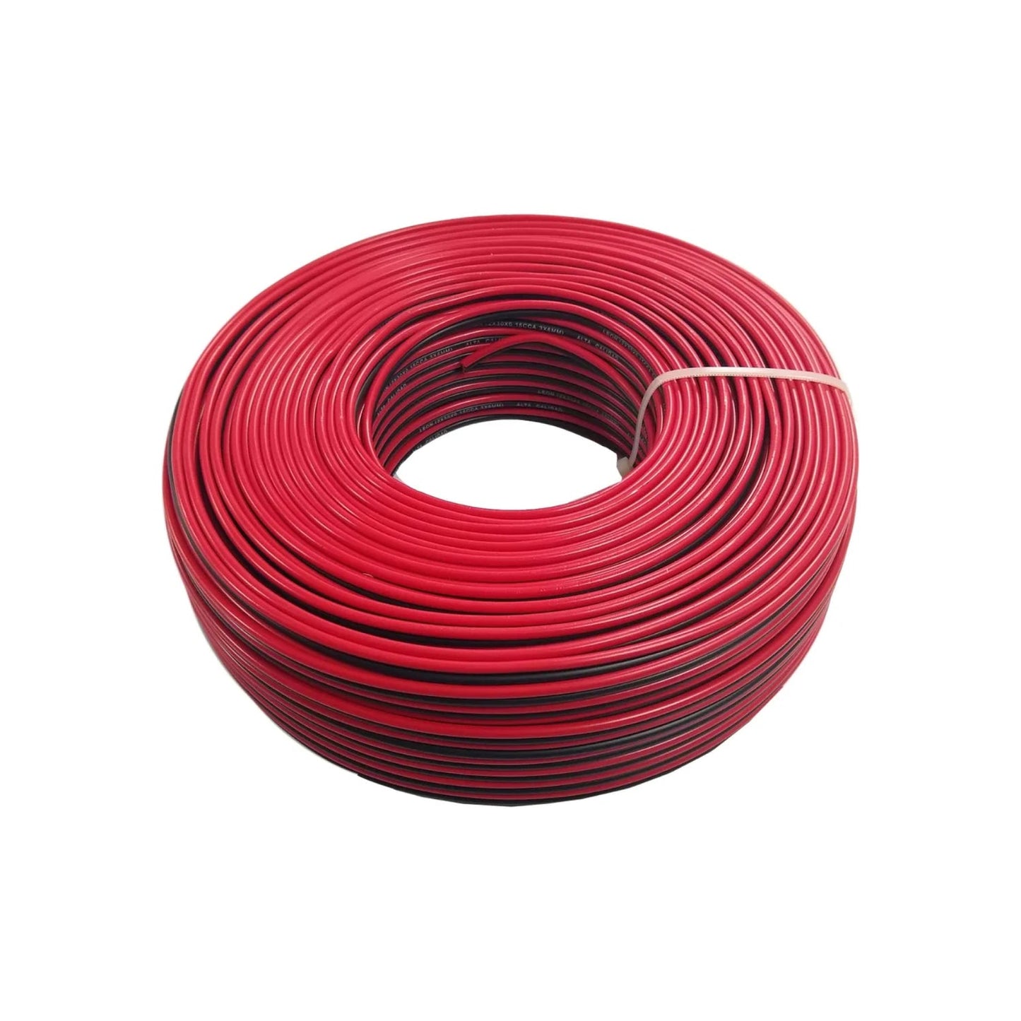Cable eléctrico bicolor rojo y negro, calibre 18 AWG, rollo 100m, marca León, alta calidad.