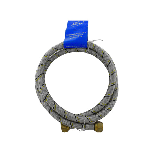 Manguera flexible para agua marca Leon 150cm en acero trenzado con conectores 3/8 IPS para instalación de grifería