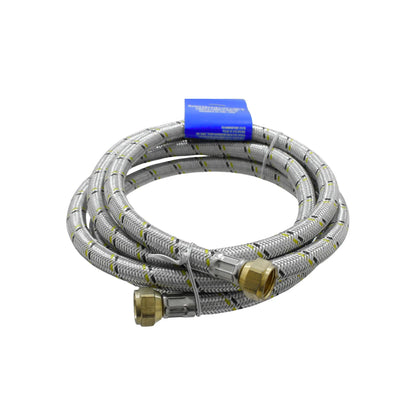 Manguera flexible para gas de acero inoxidable trenzada con terminales de bronce y franjas amarillas