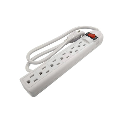 Multicontacto blanco de 6 tomas con interruptor de encendido y supresor de picos