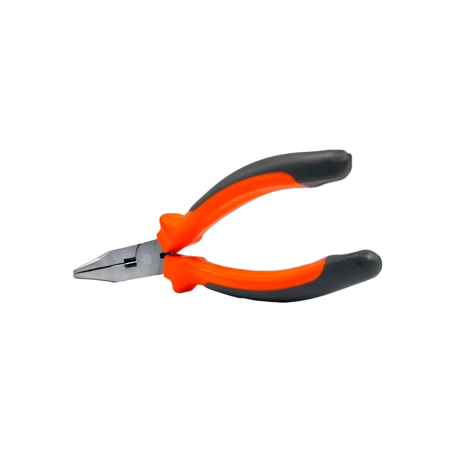 Pinza de punta recta de acero, mangos ergonómicos naranja y gris para agarre preciso en electricidad