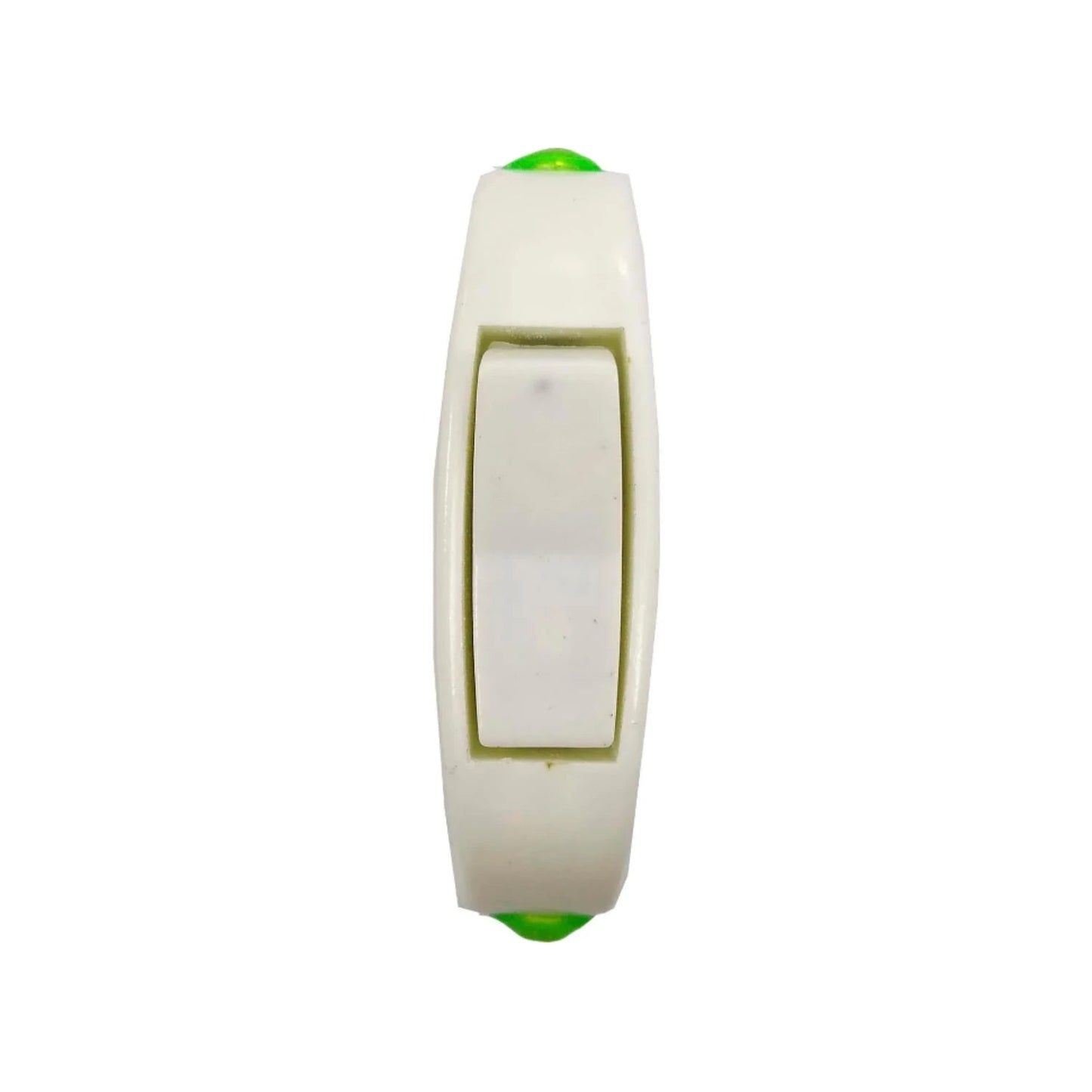 Apagador de paso blanco, interruptor rocker con detalles verdes para cable