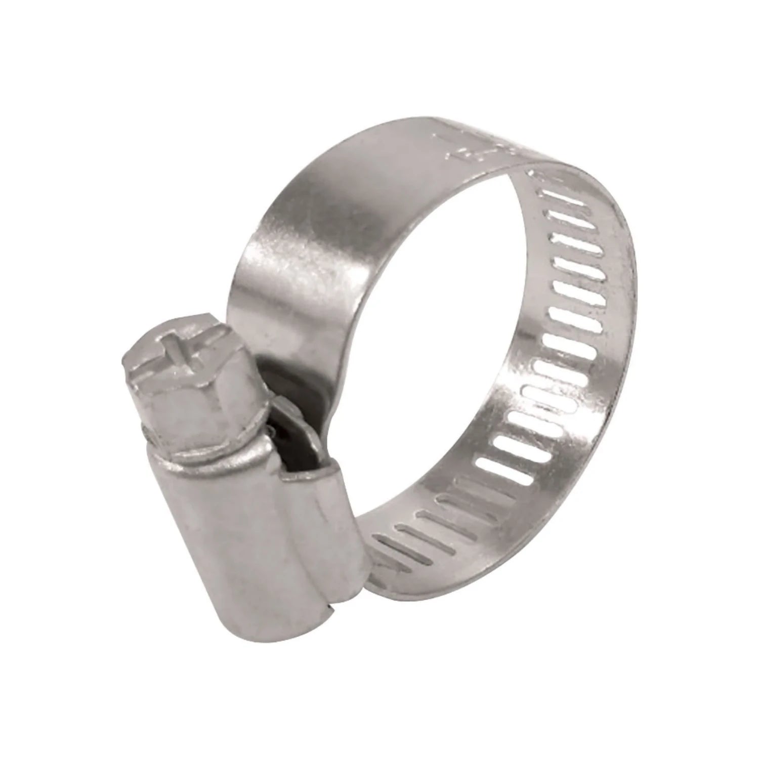 Abrazadera metálica tipo sin fin para mangueras, con tornillo de ajuste, plateada, ideal para fontanería y automoción