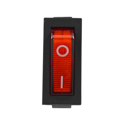 Interruptor rocker switch rojo iluminado con piloto y símbolos O/I para encendido/apagado eléctrico
