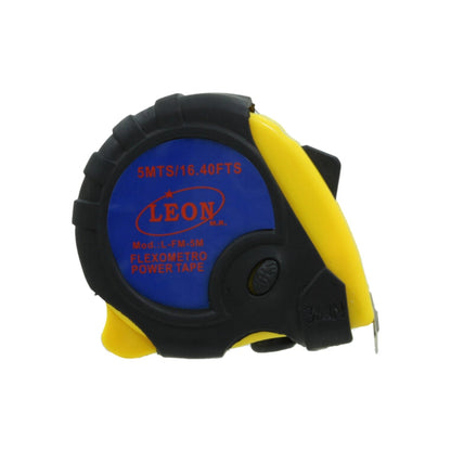 Flexómetro León 5 metros negro y amarillo, cinta métrica profesional 16.40 pies Power Tape con seguro