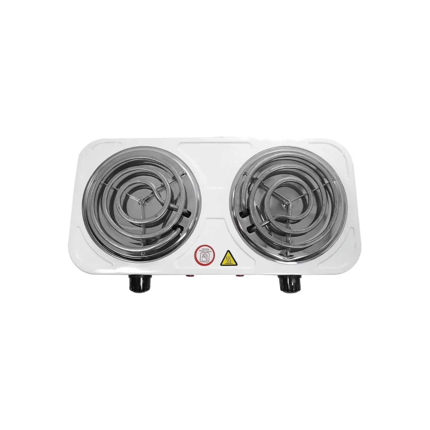 Parrilla eléctrica blanca de 2 quemadores, estufa portátil con calentadores de espiral para cocinar