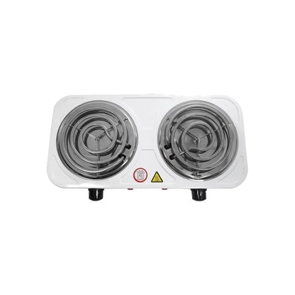 Parrilla eléctrica blanca de 2 quemadores, estufa portátil con calentadores de espiral para cocinar