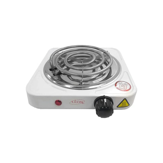 Parrilla eléctrica portátil LEON blanca de 1 quemador con control de temperatura para cocina