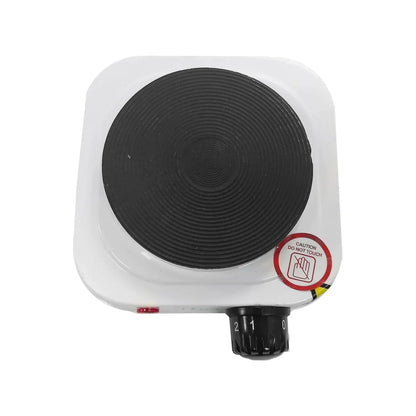 Parrilla eléctrica 1 quemador portátil blanca con placa de calentamiento negra y control de temperatura