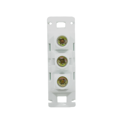 Bloque terminal eléctrico blanco de 3 vías con tornillos Phillips para conexiones de cables seguras