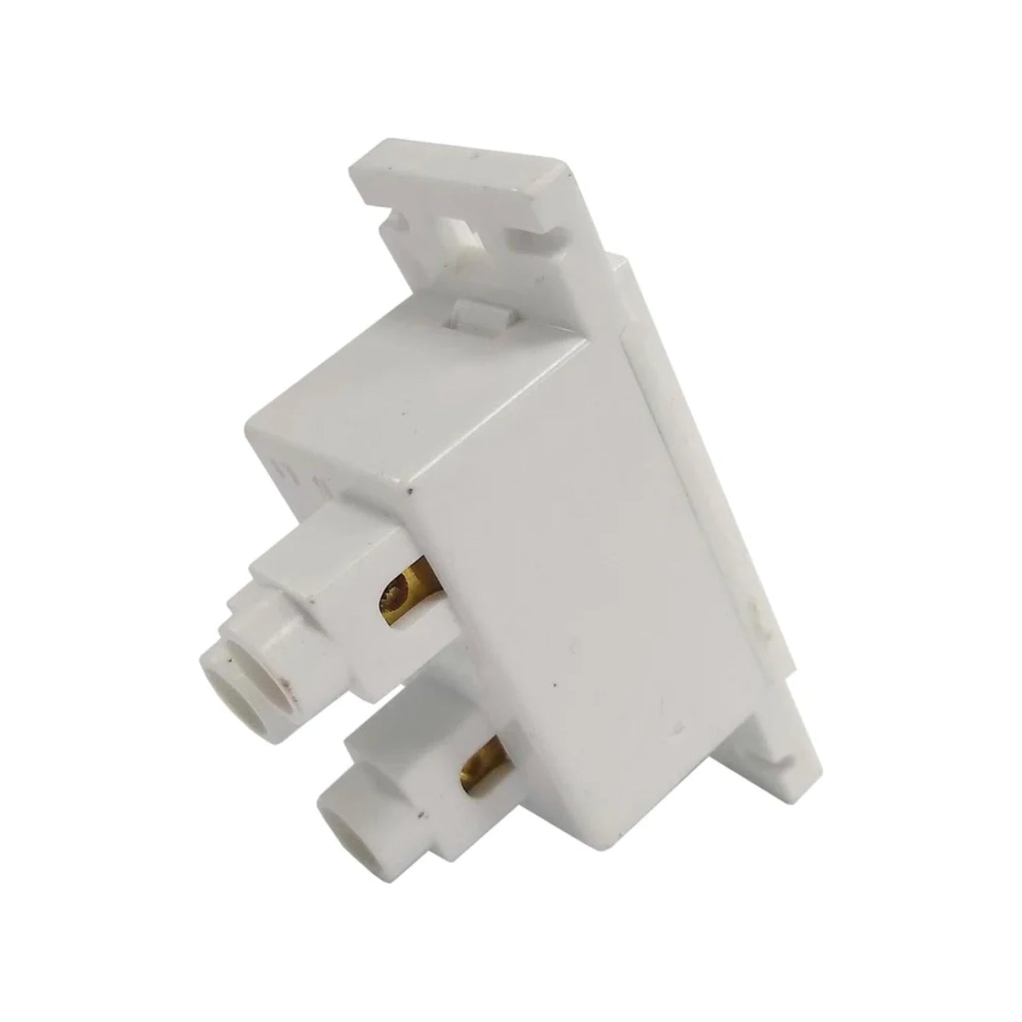 Contacto eléctrico modular blanco aterrizado con 2 entradas para enchufes.
