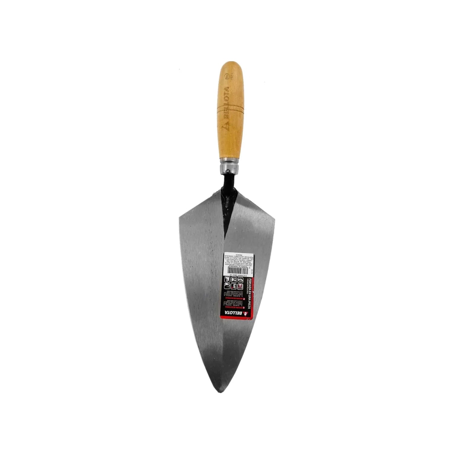 Cuchara Bellota de albañil 10" punta diamante, mango de madera natural para construcción y enlucido
