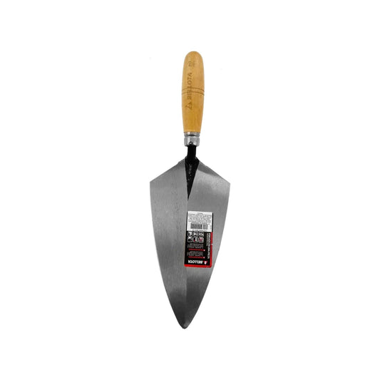 Cuchara Bellota de albañil 10" punta diamante, mango de madera natural para construcción y enlucido