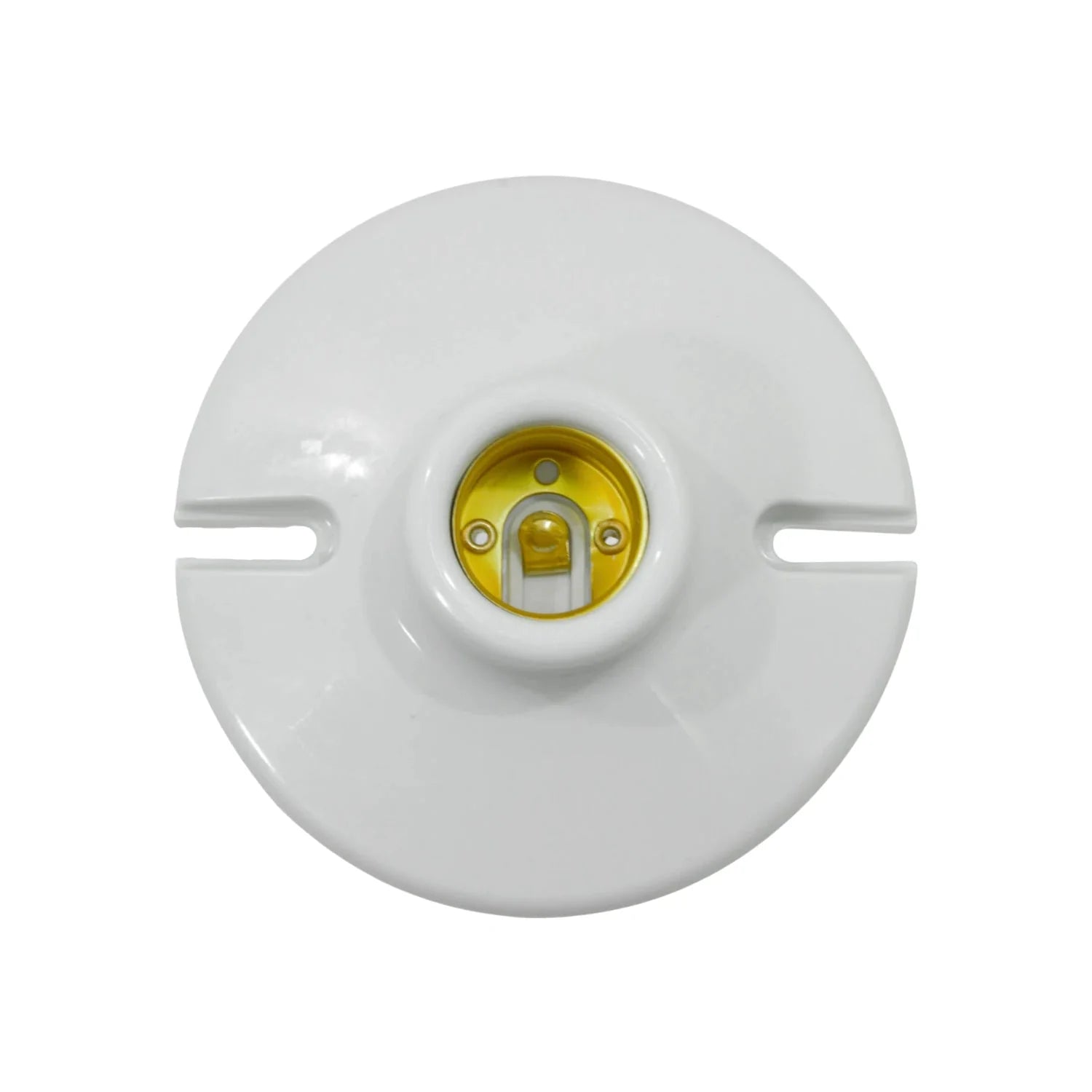 Portalámparas redondo de plástico blanco, socket E27 estándar para foco incandescente o LED, para pared o techo.