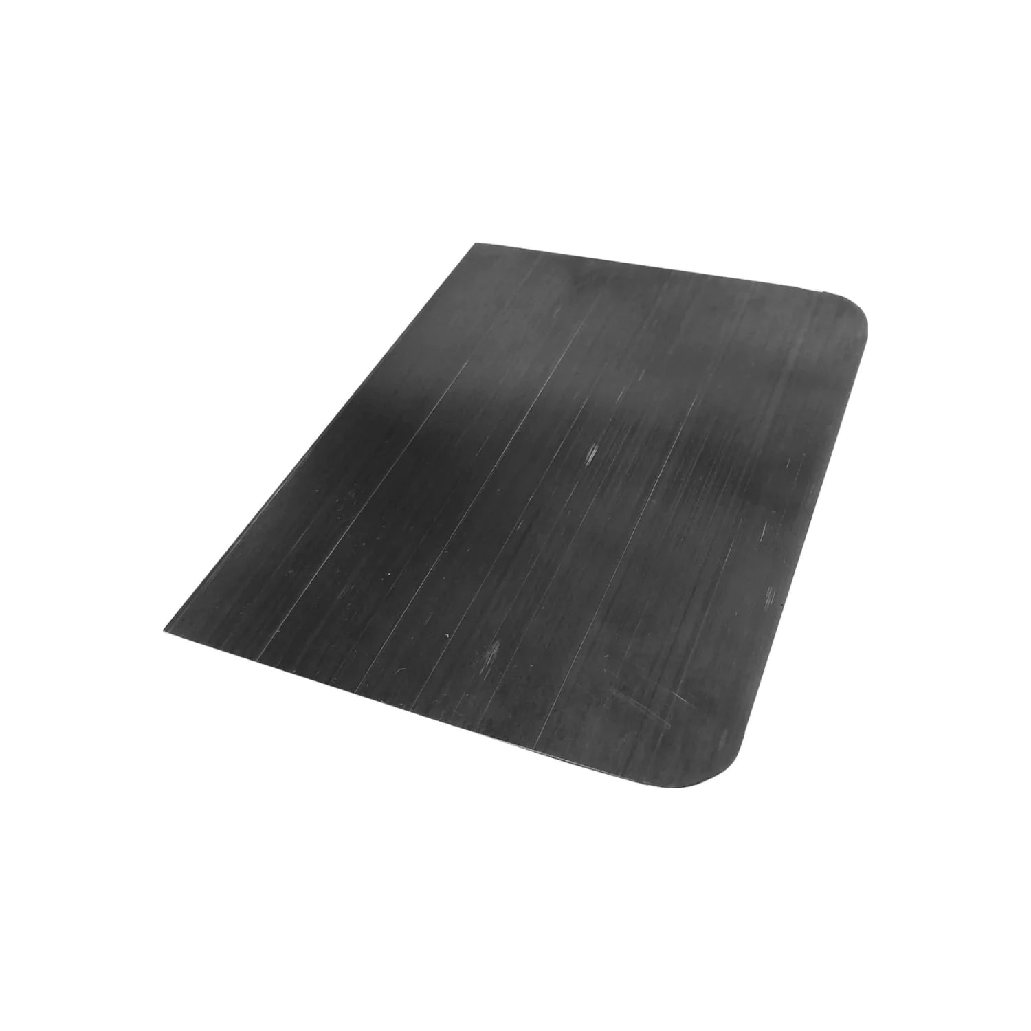 Hoja de acero gris oscuro rectangular, una esquina redondeada, para raspado de superficie