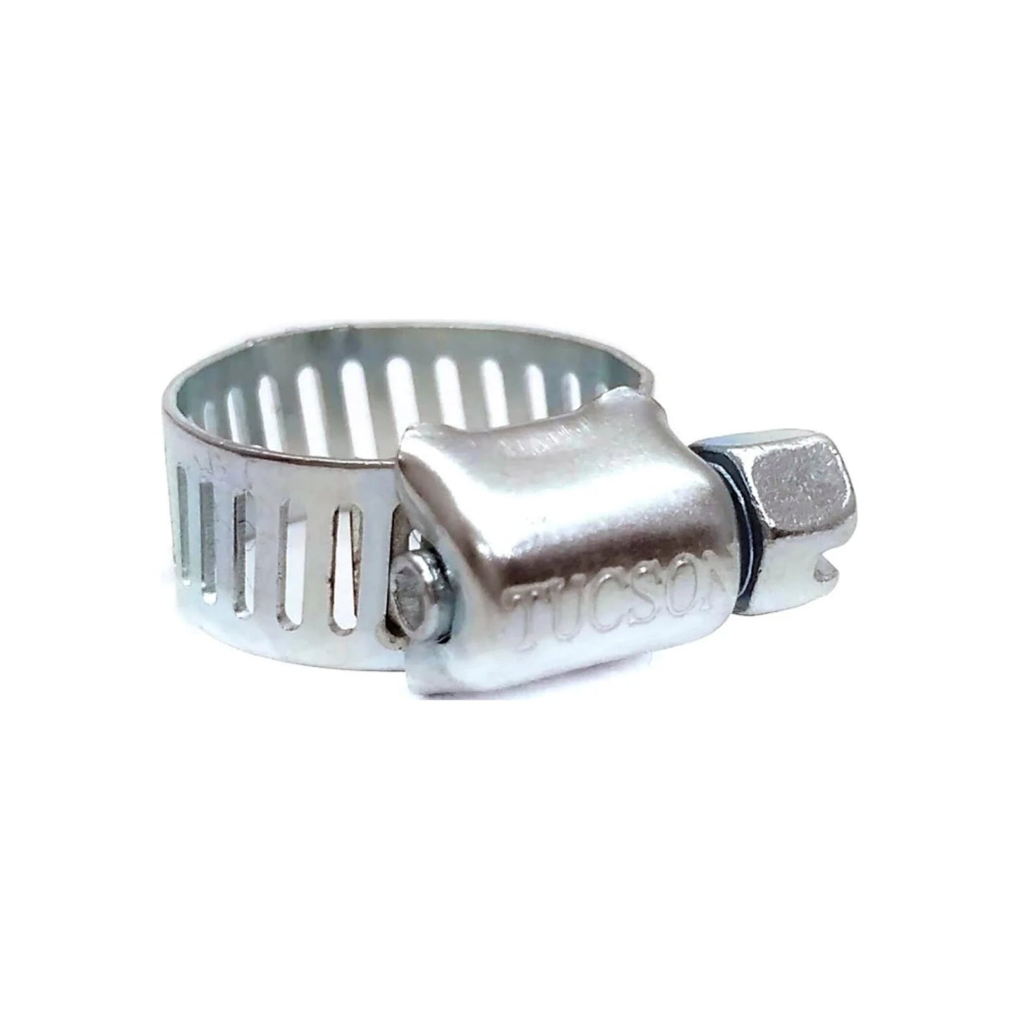 Abrazadera sin fin Tucson de metal plateado perforado para mangueras, con tornillo hexagonal