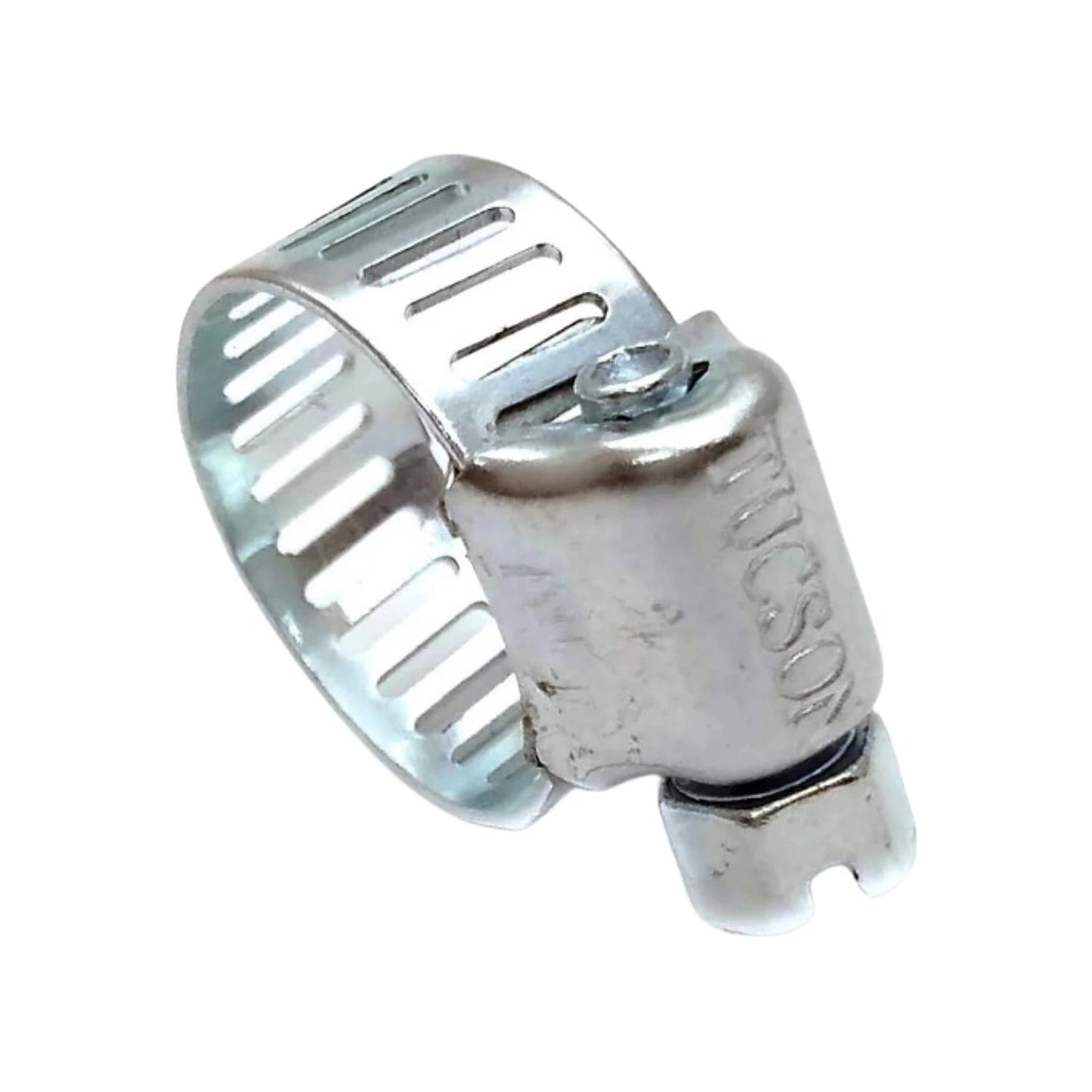 Abrazadera de manguera sin fin de acero zincado con tornillo y banda ranurada, marca TUCSON