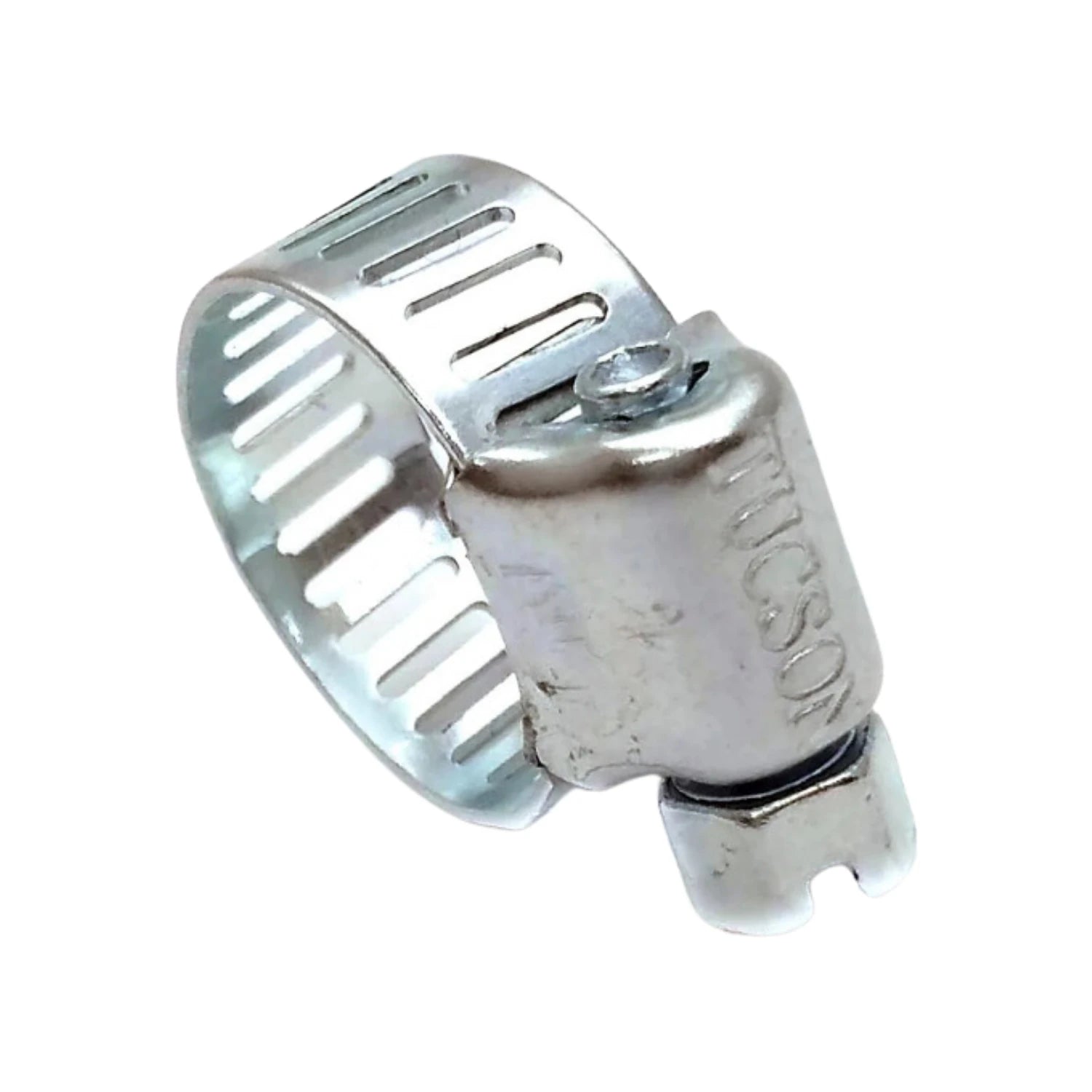 Abrazadera de manguera sin fin de acero zincado con tornillo y banda ranurada, marca TUCSON
