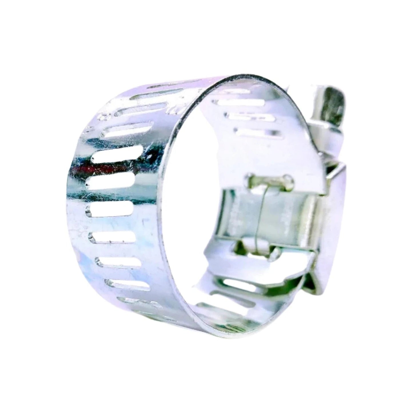 Abrazadera sin fin de metal plateado para manguera, banda perforada con tornillo de ajuste