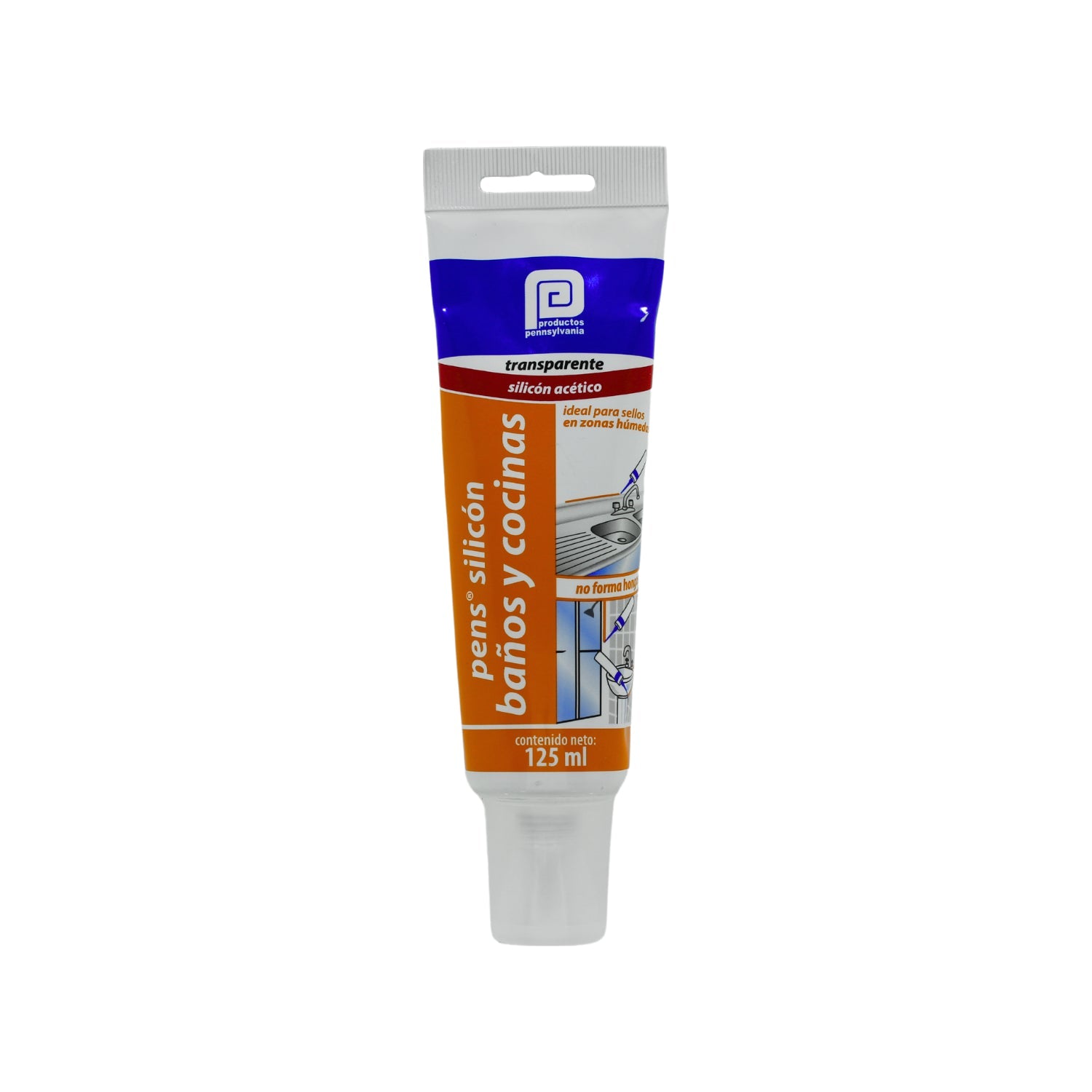 Sellador silicón acético transparente Pennsylvania 125ml, ideal baños y cocinas, antimicótico para zonas húmedas.