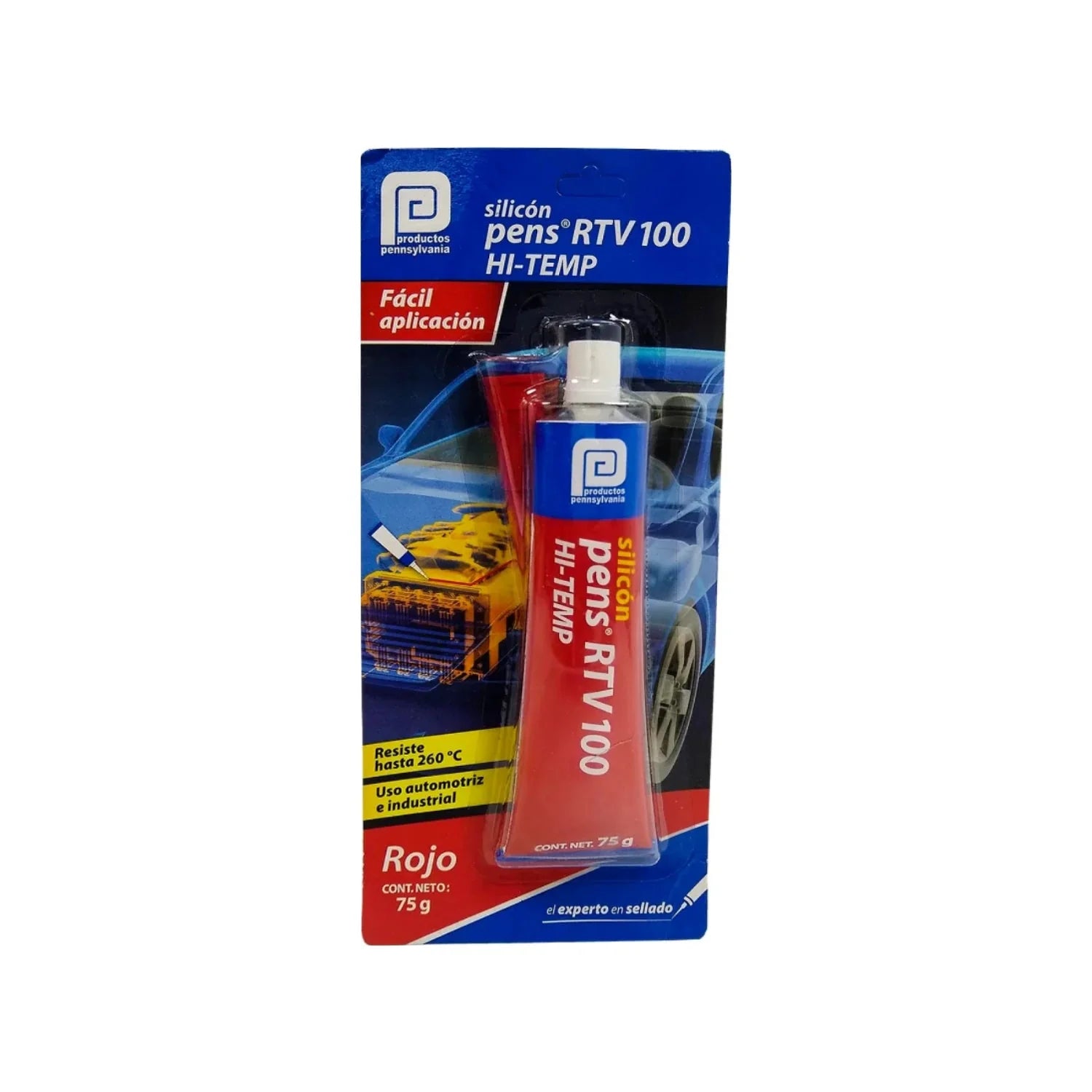 Silicón rojo Pennsylvania RTV-100 HI-TEMP 75g, sellador automotriz e industrial de alta temperatura hasta 260°C