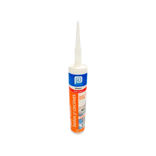 Sellador silicón blanco acético Pennsylvania 280ml para juntas en baños y cocinas, resistente a humedad