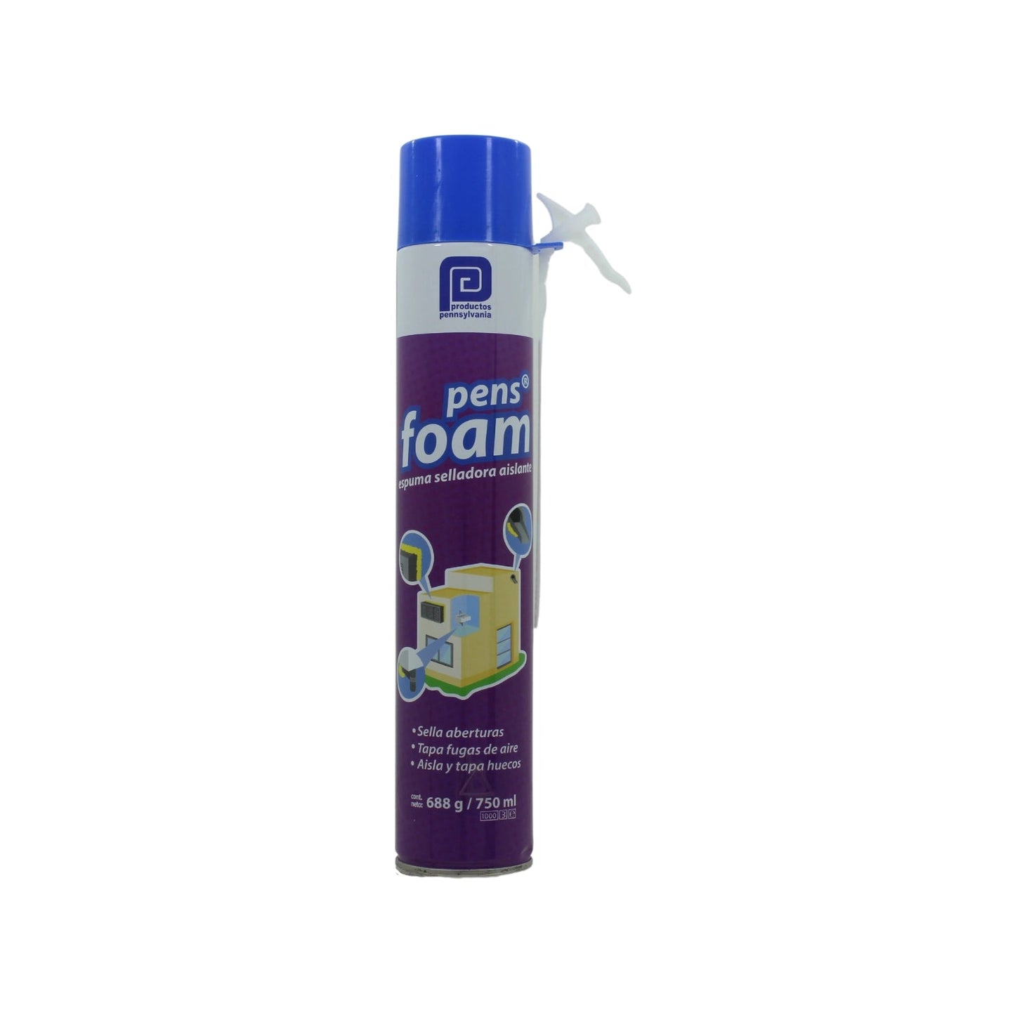Espuma expansiva de poliuretano Pens Foam 750ml, sellador aislante Pennsylvania para tapar fugas, huecos y aberturas