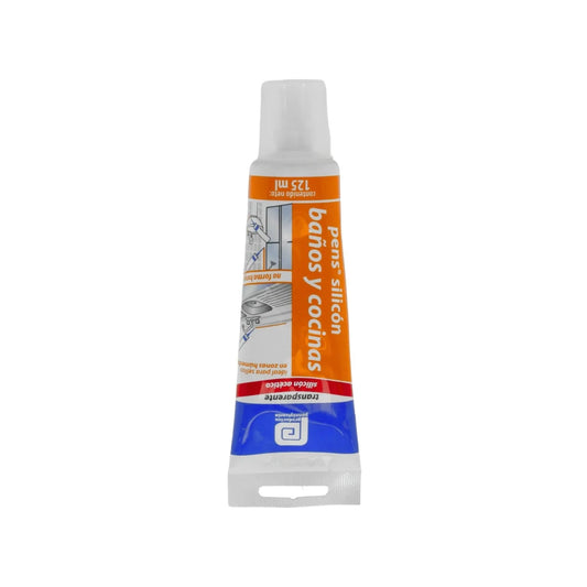 Silicón transparente pens 125ml para baños y cocinas, sellador acético anti-hongo ideal en zonas húmedas.