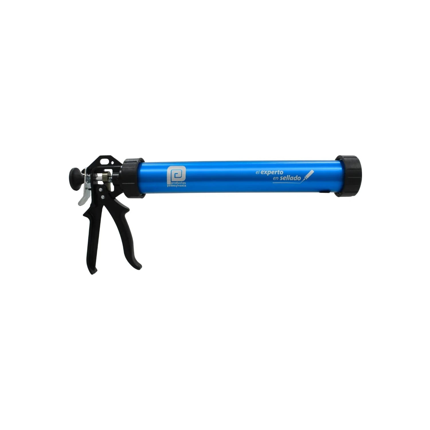 Pistola aplicadora de sellador azul con mango negro, convertible para cartucho y salchicha, marca Pennsylvania.