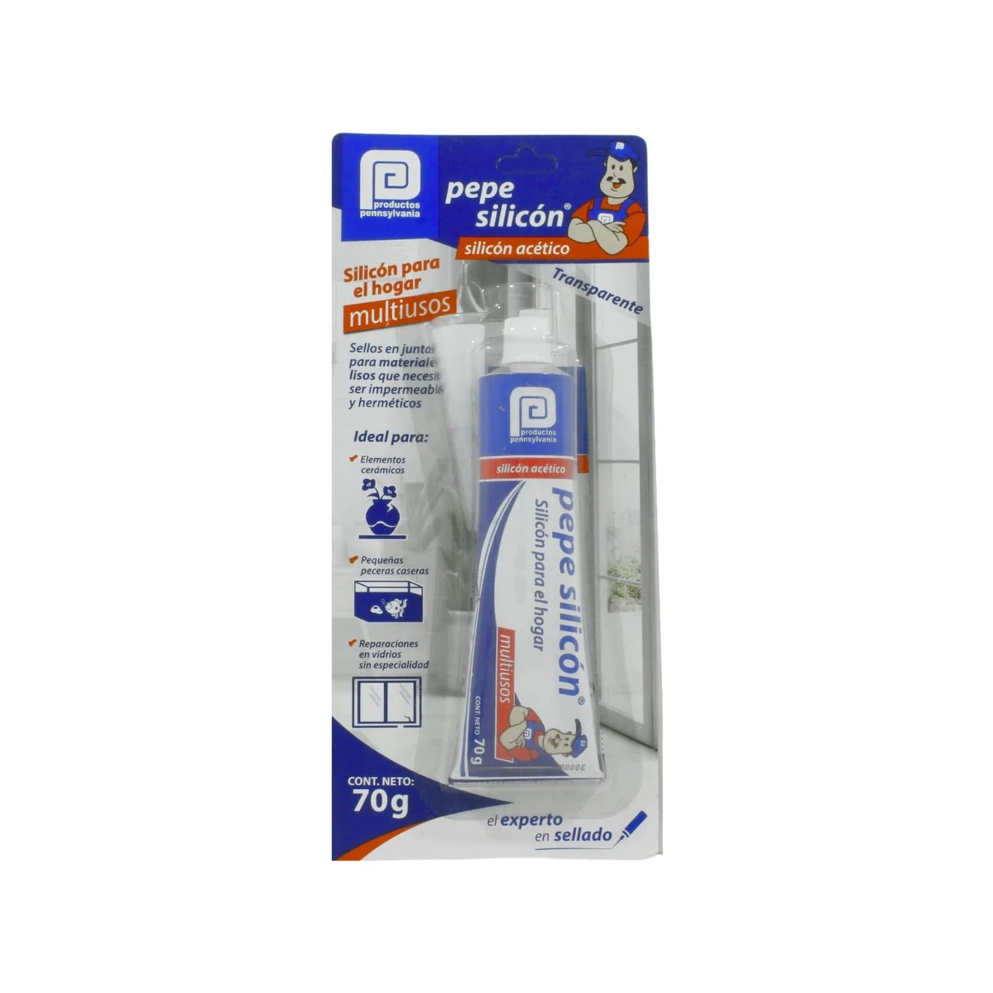 Silicón acético transparente Pennsylvania 70g multiusos para sellar juntas, vidrio, cerámica y acuarios