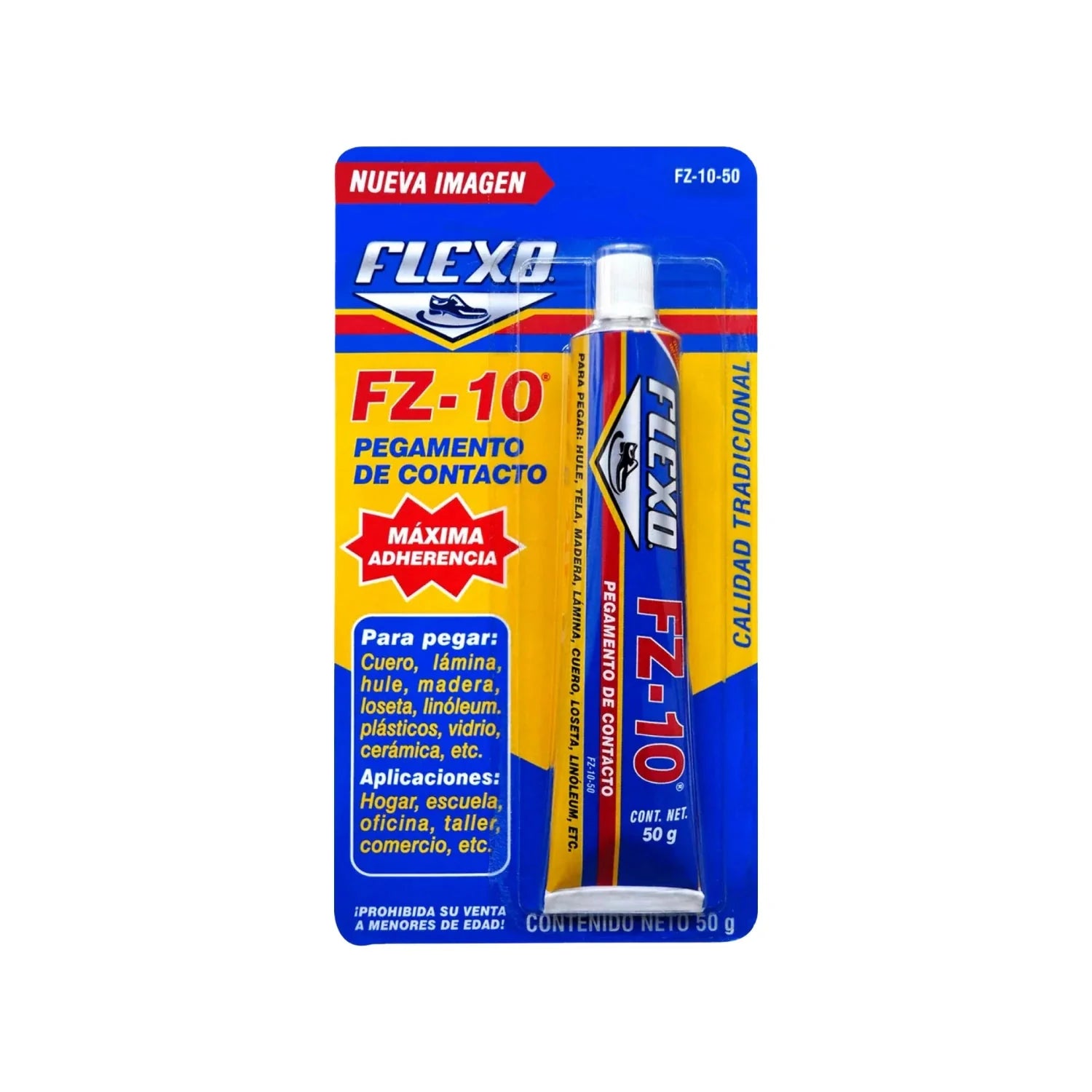 Pegamento de contacto Flexb FZ-10 50g. Adhesivo multiusos para cuero, madera, hule, plástico. Máxima adherencia.