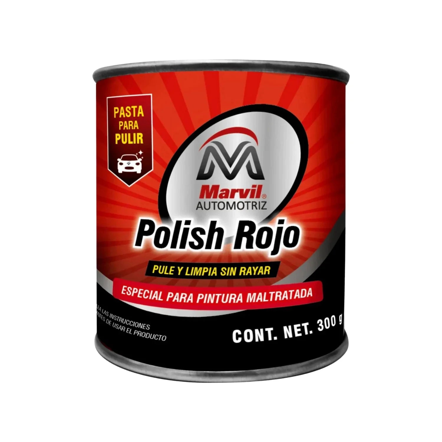 Pasta para pulir automotriz Marvil Polish Rojo 300g para restaurar pintura de autos dañada