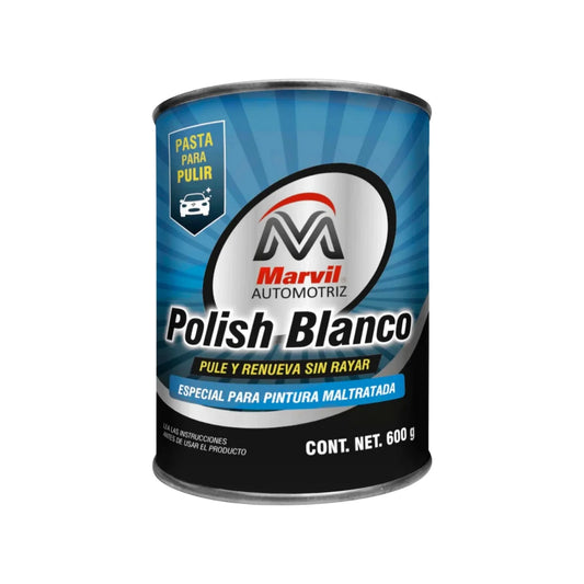 Pasta para pulir automotriz Marvil, polish blanco 600g para pintura maltratada, pule y renueva sin rayar