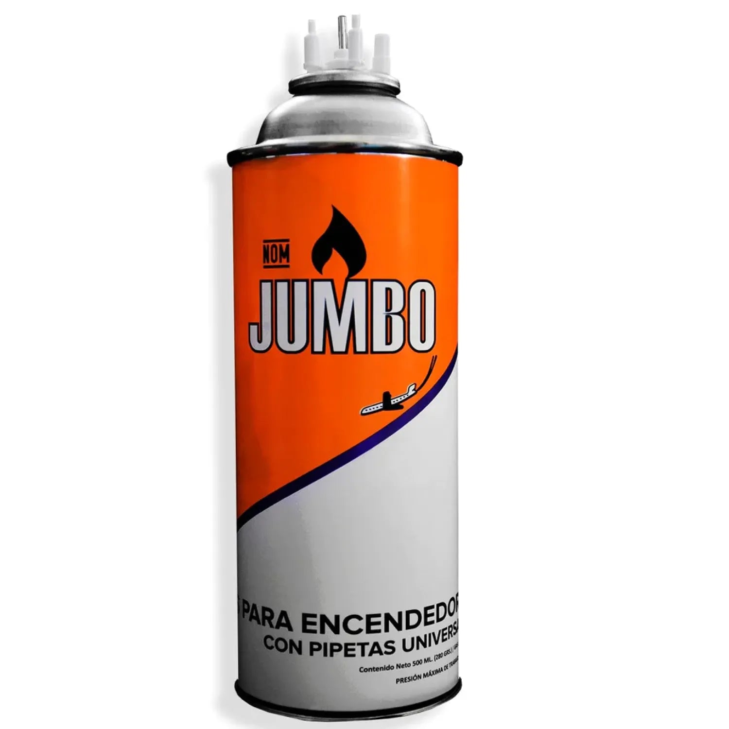 Recarga gas butano Jumbo naranja 500ml para encendedor con pipetas universales, lata a presión
