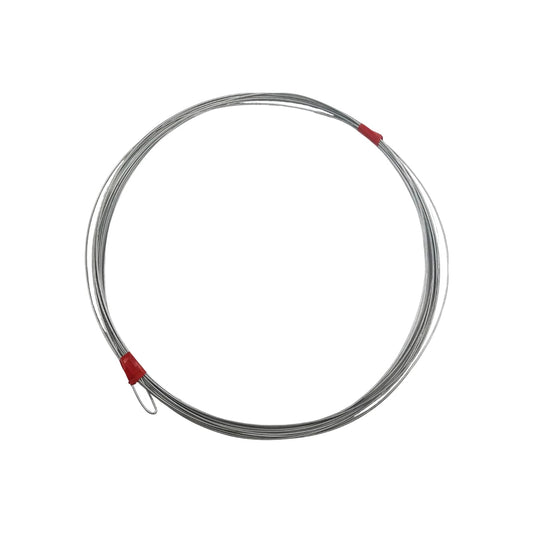 Guía para cableado de acero reforzada, 20 metros, con terminales rojos, para instalación eléctrica profesional.