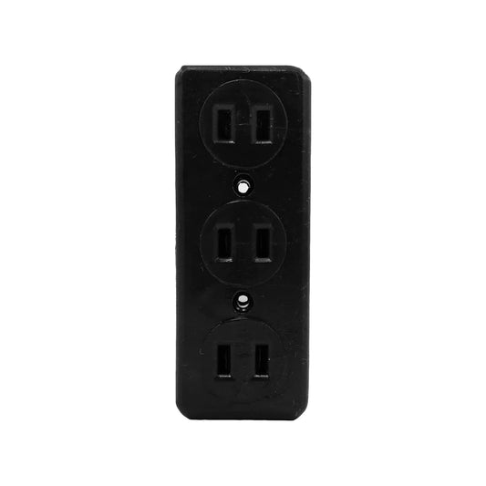 Contacto triple negro, adaptador de corriente de 3 salidas para enchufes eléctricos en el hogar.
