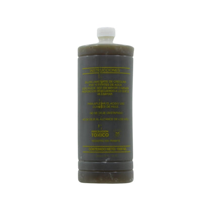 Creolina líquida oscura 1 litro, desinfectante concentrado y tóxico para limpieza y sanitización de áreas.