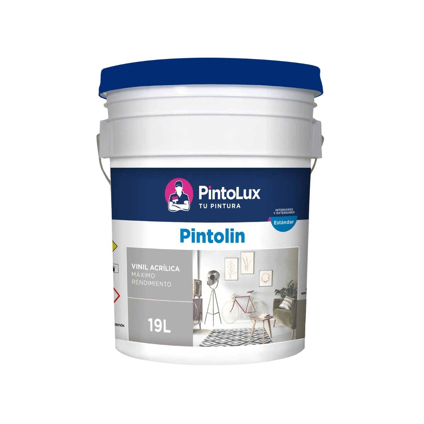 Pintura vinil acrílica blanca Pintolux Pintolin 19 litros, máximo rendimiento para interiores y exteriores.