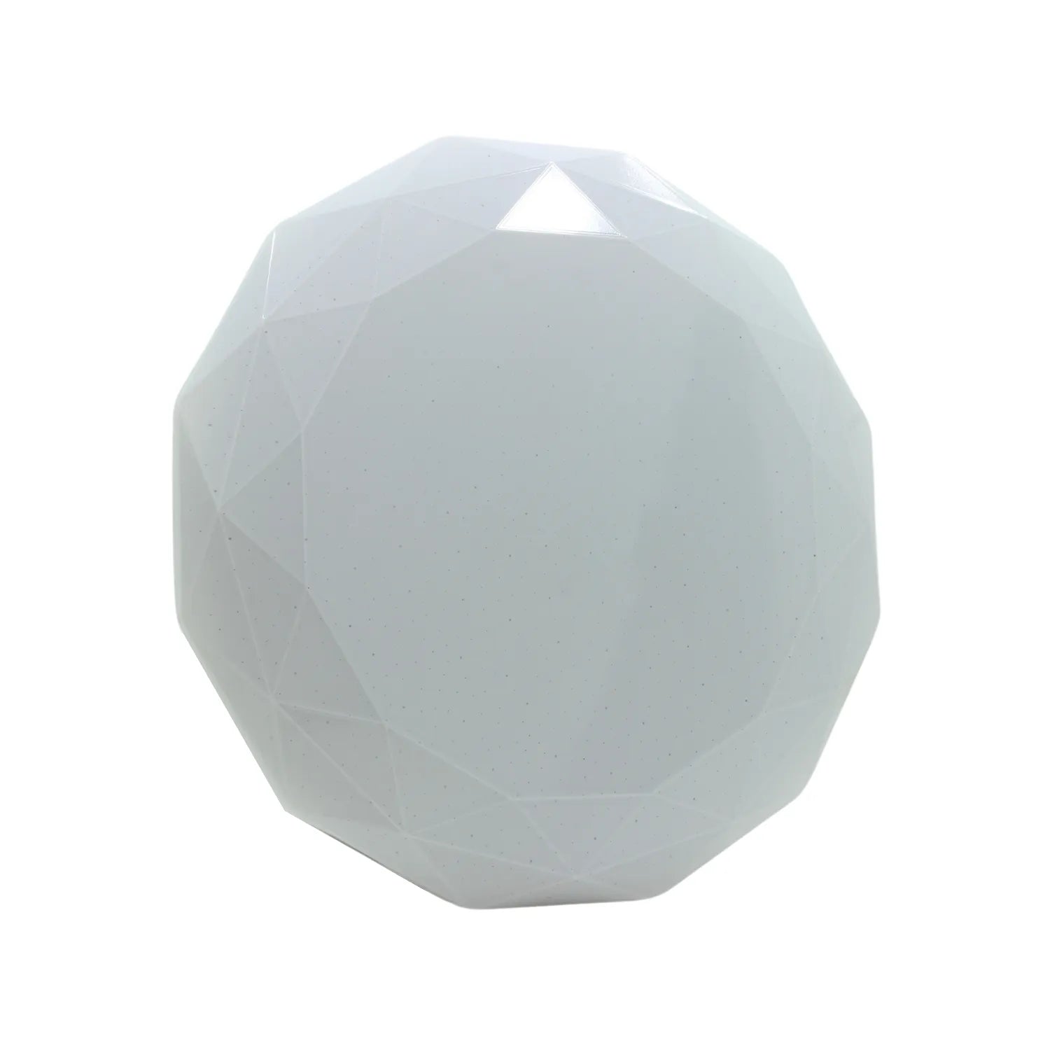 Plafón LED de techo blanco con diseño geométrico facetado, luminaria moderna para iluminación interior.
