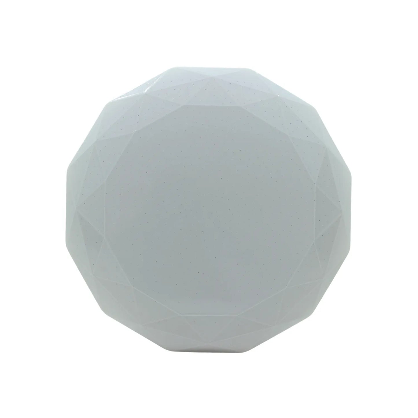 Plafón LED blanco para techo, diseño geométrico facetado, iluminación moderna con efecto starlight