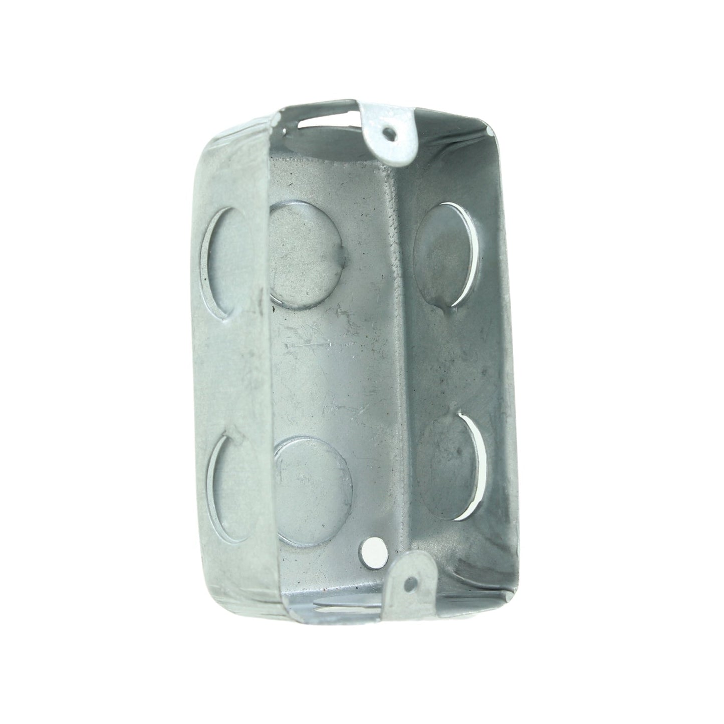 Caja eléctrica galvanizada de metal para empalmes con perforaciones de knockouts para conduit.