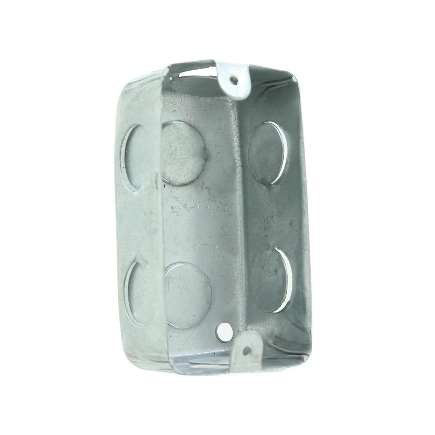 Caja eléctrica galvanizada de metal para empalmes con perforaciones de knockouts para conduit.