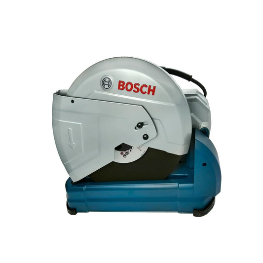Cortadora de metal Bosch GCO 2000 14 pulgadas 1900W, tronzadora azul y gris para corte de acero y perfiles metálicos.